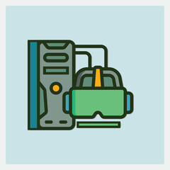 Poster - Virtual Reality Icon depicting a Computer tower and VR headset connected by cables