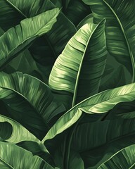 Aufkleber - Lush green banana leaves create a dense tropical foliage pattern with a natural organic feel