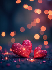 Aufkleber - Romantic Evening Setting Features Twinkling Lights, Sparkling Glitter, Shimmering Hearts, And A Soft Bokeh Effect In The Background. 00002