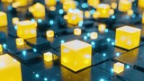 Abstract Digital Network: Glowing Cubes and Connections
