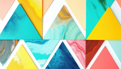 Poster - Colorful geometric abstract art with triangle patterns and marbled textures