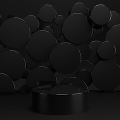 Poster - black glossy plastic podium mockup on stage for presentation black friday, new year, cosmetic produc