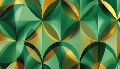 Poster - Abstract geometric pattern with green and gold circular designs