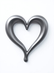 Poster - Image Of Gray Liquid Metal In The Shape Of A Heart On A White Background For Use As Copy Space. 00001