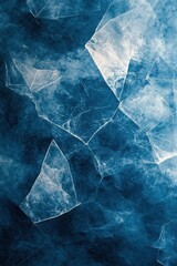 Poster - Fractured Ice Texture with Deep Blue Tones and Sharp Edges Creating an Abstract Pattern
