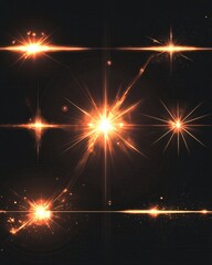 Poster - Glowing orange light streaks and flares on dark background creating a dynamic abstract effect