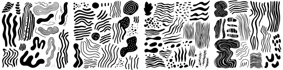 Poster - Abstract black and white patterns showcasing diverse shapes and lines in a decorative composition