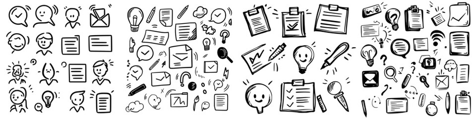 Poster - Vector illustration depicting various business and communication concepts in a creative style