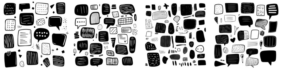 Poster - Diverse collection of hand-drawn speech bubbles and text elements on a white background showcasing creativity and communication concepts