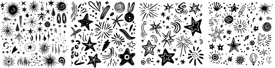 Poster - Bold black and white star and space themed illustrations perfect for creative projects
