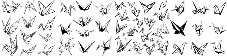 Poster - Origami designs featuring various birds in intricate styles and diverse shapes displayed in a creative arrangement