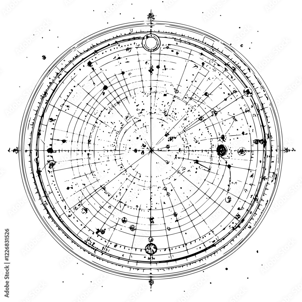 Ancient celestial chart depicting constellations and celestial bodies ...