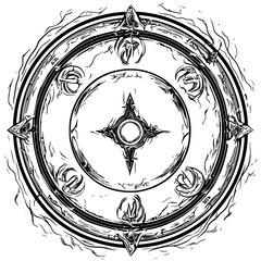 Poster - Detailed geometric design with circular motifs and intricate patterns on a plain background