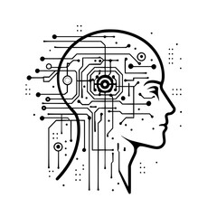 Poster - Digital portrait of a human head with circuit patterns symbolizing artificial intelligence integration