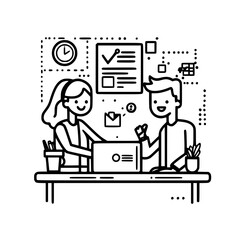 Poster - collaborative brainstorming session between two colleagues in a modern office environment