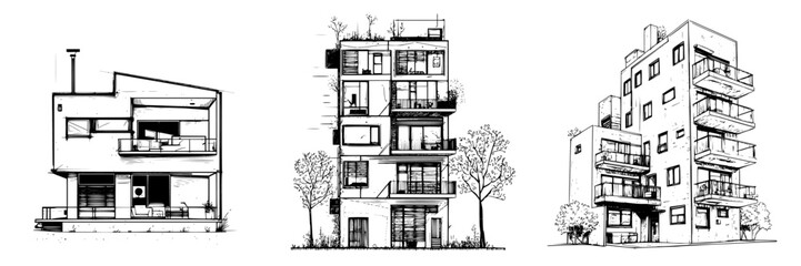 Poster - modern architectural designs showcasing residential buildings with unique styles and features in a c