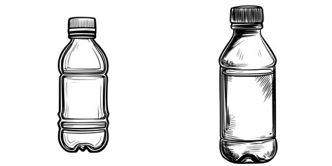 Comparison of two different styles of plastic water bottles in simple line art design showcasing unique features and shapes