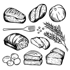 Poster - Various types of bread and ingredients displayed artistically on a simple background