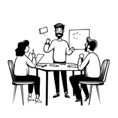 Poster - engaging discussion among team members at a creative brainstorming session in a modern office