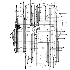 Poster - digital head design representing artificial intelligence and technology concepts in a minimalist sty