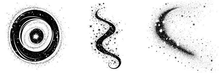 Poster - creative abstract designs representing cosmic elements with swirling patterns and starry textures in