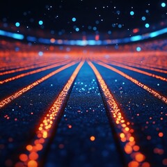 Poster - Abstract Data Stream Visual with Glowing Particles and Lines in a Dark Blue Space