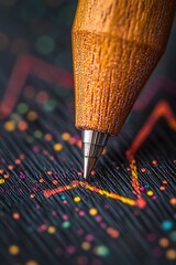 Poster - Wooden pen tip drawing colorful lines on dark textured surface with bokeh background