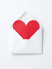 Poster - A Bright Red Heart Pattern Is Visible From Above On A Plain White Envelope Against A Clean White Background. 00002