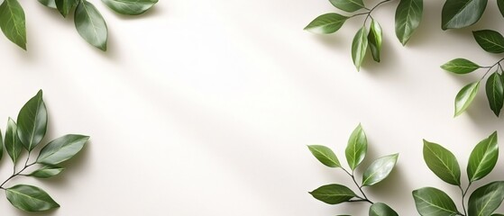 Poster - Minimalist Botanical Backdrop with Lush Green Foliage on a Clean White Surface for Design