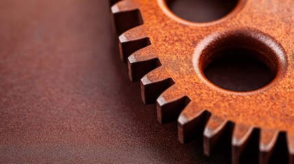 Fototapete - Large rusty gear resting on a brown surface