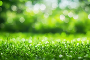 Wall Mural - Lush green grass, bokeh background, sunlight, nature, spring