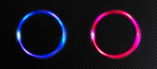 Leinwandbilder - Abstract light around circle with bright neon effect textures on black background