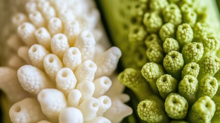 Wall Mural - Vibrant, fresh cauliflower heads in various shades of white and green showcasing the natural beauty of this nutritious vegetable.