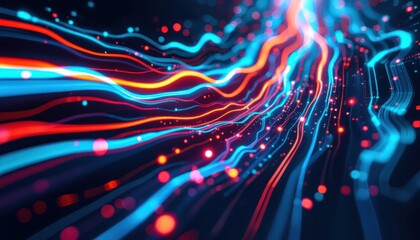 Poster - Vibrant abstract neon light trails in dark background