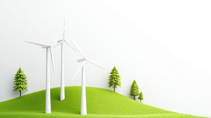 Wall Mural - Modern Wind Turbines on Green Hills with Trees