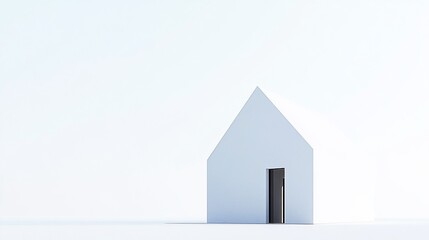 Poster - A minimalist white house with a dark door stands against a bright background, creating a striking contrast