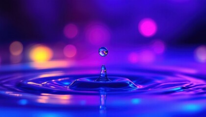 Poster - Vibrant water droplet splash with colorful bokeh background