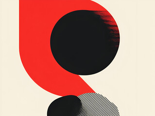 Poster - Abstract Red and Black Composition: A bold, modern abstract artwork featuring contrasting red and black circles and shapes, creating a visually striking and dynamic composition.