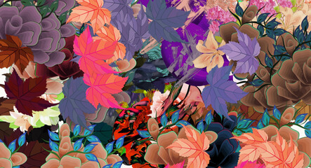 Poster - Adoabstract floral psychedelic background stylization of colored chaotic stickers in the form of leaves..be Illustrator Artwork