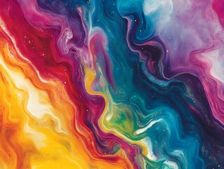 Poster - Cosmic Swirl: A vibrant abstract painting featuring swirling colors of blue, purple, red, yellow, and green, creating a mesmerizing cosmic effect.