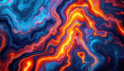 Poster - Vibrant abstract art with blue and orange swirling patterns and fiery streaks