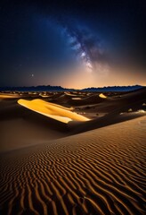 Wall Mural - vibrant golden desert dunes illuminated bright stars under deep blue sky night, sand, starry, illumination, landscape, nature, outdoor, horizon, tranquil