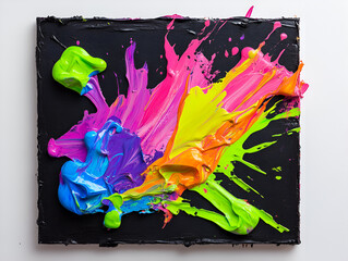 Poster - Neon Explosion: A vibrant, dynamic abstract painting explodes with neon colors, showcasing bold strokes and textures.