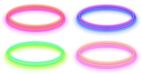 Wall Mural - Colorful flare neon light ring element set. Png glowing frames clipart for electric, energy and luminous design 