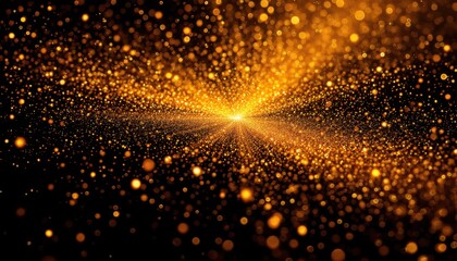Poster - Vibrant golden particles exploding in dark space creating a mesmerizing abstract background