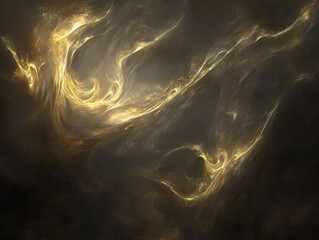 Poster - Cosmic Abstract: A captivating, abstract image evokes the ethereal beauty of the cosmos. Swirling patterns of golden light dance against a dark background, creating a sense of awe and wonder.