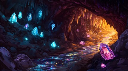 Poster - Vibrant cosmic landscape, colorful glowing stones and swirling energy, ideal for sci-fi artwork or gaming backgrounds.