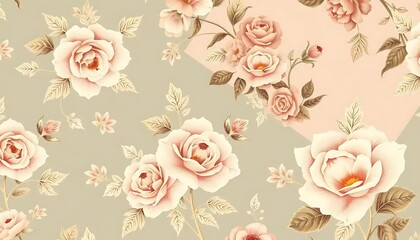  Elegant Pastel Roses and Leaves Floral Pattern Design