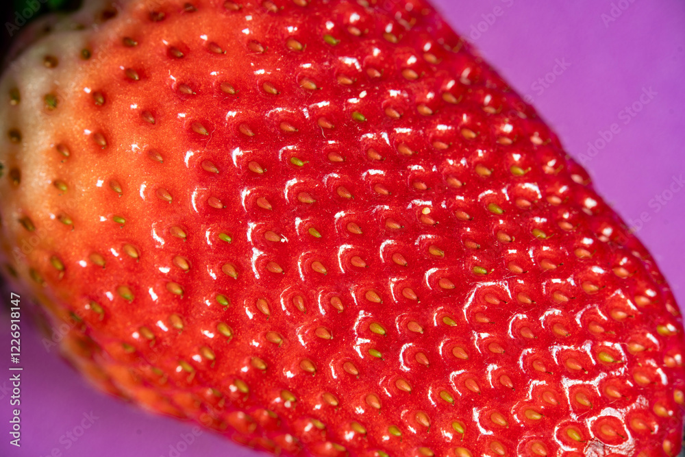 Detalle de fresa, piel y semillas. Macro.
