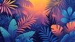 © Windi - Tropical sunset jungle foliage banner background